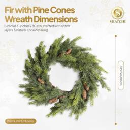 Shatchi 80cm Fir Wreath Realistic Pine Cone Christmas Door Décor in Green - Size: 800mm - thumbnail 6