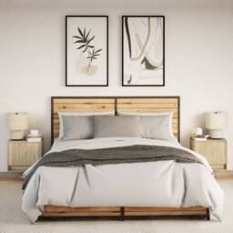 Berkfield Home Wall-mounted Bedside Cabinets with LED Lights 2 pcs Sonoma Oak in Light Tan - thumbnail 4