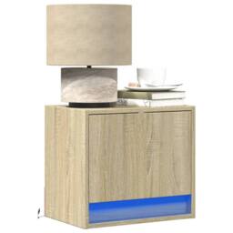 Berkfield Home Wall-mounted Bedside Cabinets with LED Lights 2 pcs Sonoma Oak in Light Tan - thumbnail 2