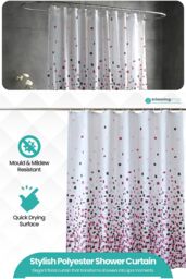 Neel Blue Mandala Polyester Shower Curtain, Water-Resistant Bathroom Curtain With 12 Hooks - 180x200cm in Red - Size: 180 cm width x 200 cm drop - thumbnail 3