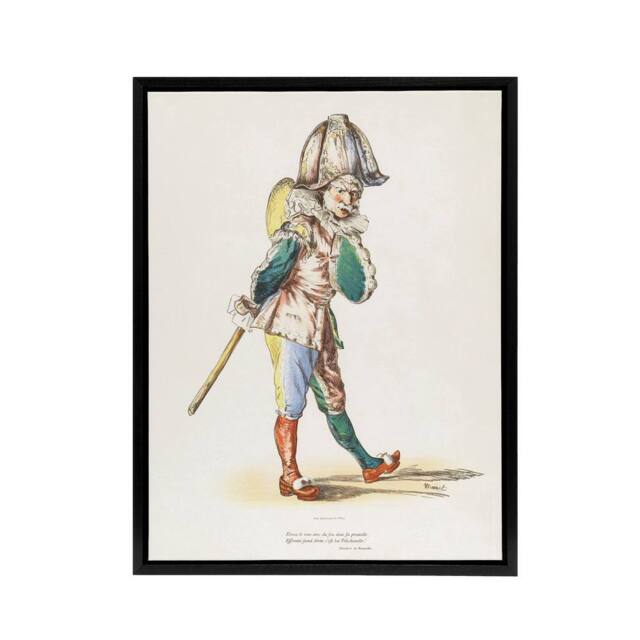 "Artery8 Polichinelle Clown Portrait Manet Vintage Black Framed Canvas Wall Art in White - Size: W12"" x H16""" - image 1