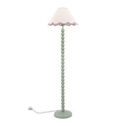 ValueLights Bobbins Sage Green Floor Lamp with Tapered Linen Scallop Shade & LED Bulb in Pale Pink - thumbnail 2