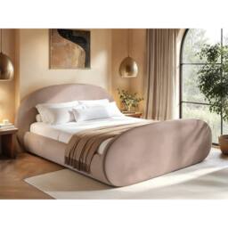 Flair Amos Oval Headboard Side Lift Ottoman Bed Beige Velvet - Size: Double - thumbnail 1