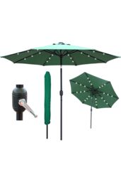 Glamhaus Green Solar Power LED Tilting Parasol Waterproof Garden Umbrella 2.7M - thumbnail 1