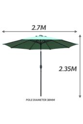Glamhaus Green Solar Power LED Tilting Parasol Waterproof Garden Umbrella 2.7M - thumbnail 3