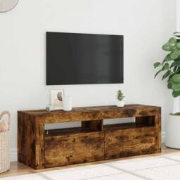 Berkfield Home TV Cabinet with LED Lights Smoked Oak 120x35x40 cm in Brown - Size: 120 x 35 x 40 cm - thumbnail 2