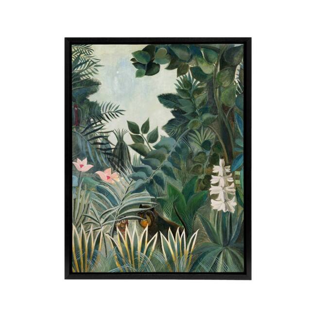 "Artery8 The Dream Equatorial Jungle Rousseau Black Framed Canvas Wall Art in Green - Size: W12"" x H16""" - image 1