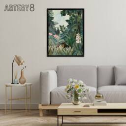 "Artery8 The Dream Equatorial Jungle Rousseau Black Framed Canvas Wall Art in Green - Size: W12"" x H16""" - thumbnail 3