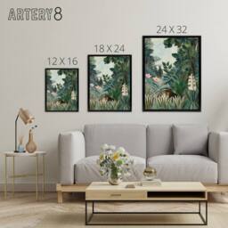 "Artery8 The Dream Equatorial Jungle Rousseau Black Framed Canvas Wall Art in Green - Size: W12"" x H16""" - thumbnail 4