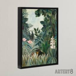 "Artery8 The Dream Equatorial Jungle Rousseau Black Framed Canvas Wall Art in Green - Size: W12"" x H16""" - thumbnail 2