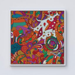 "Warren Reed - Designer Mehndi Design Framed Canvas in Off-White - Size: W16"" x H16""" - thumbnail 1
