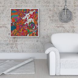 "Warren Reed - Designer Mehndi Design Framed Canvas in Off-White - Size: W16"" x H16""" - thumbnail 2