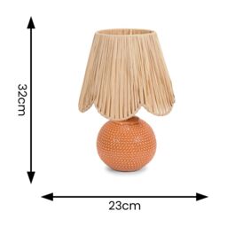 ValueLights Sebby Pair of Ceramic Globe Textured Table Lamps with Raffia Lamp Shades in Orange - thumbnail 5