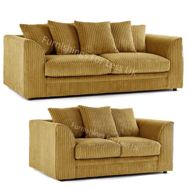 Furnishings For Less UK Luxor Jumbo Cord 3 + 2 Fabric Sofa Suite in Mustard - image 1