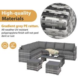 FENCHILIN Garden Corner Sofa Set Rattan Sofa with Table 2 Stools Patio Furniture in Grey - thumbnail 3