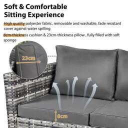 FENCHILIN Garden Corner Sofa Set Rattan Sofa with Table 2 Stools Patio Furniture in Grey - thumbnail 4