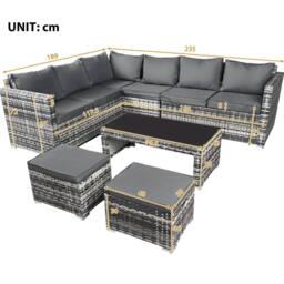 FENCHILIN Garden Corner Sofa Set Rattan Sofa with Table 2 Stools Patio Furniture in Grey - thumbnail 2