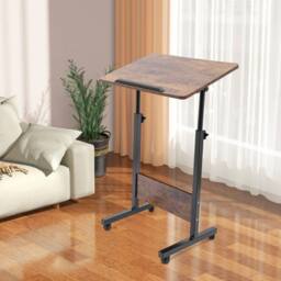 Ventryn 32-47in Adjustable Rolling Laptop Stand Desk Mobile With Wheels in Brown - thumbnail 4