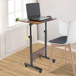 Ventryn 32-47in Adjustable Rolling Laptop Stand Desk Mobile With Wheels in Brown - thumbnail 3