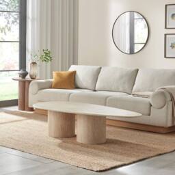 FurnitureboxUK Sutton Beige Travertine Stone Veneer Oval Coffee Table - thumbnail 3