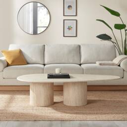 FurnitureboxUK Sutton Beige Travertine Stone Veneer Oval Coffee Table - thumbnail 2
