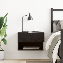 Berkfield Home Wall-Mounted Nightstand in Black Oak with Engineered Wood - thumbnail 4
