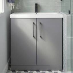 Balterley Contemporary Bathroom Floor 2-Door Vanity Unit Basin, Grey, 800mm in Grey - thumbnail 5