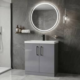 Balterley Contemporary Bathroom Floor 2-Door Vanity Unit Basin, Grey, 800mm in Grey - thumbnail 3