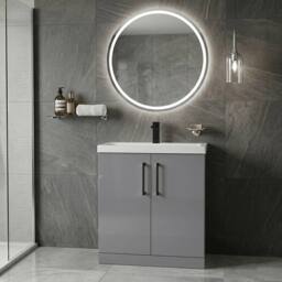 Balterley Contemporary Bathroom Floor 2-Door Vanity Unit Basin, Grey, 800mm in Grey - thumbnail 2