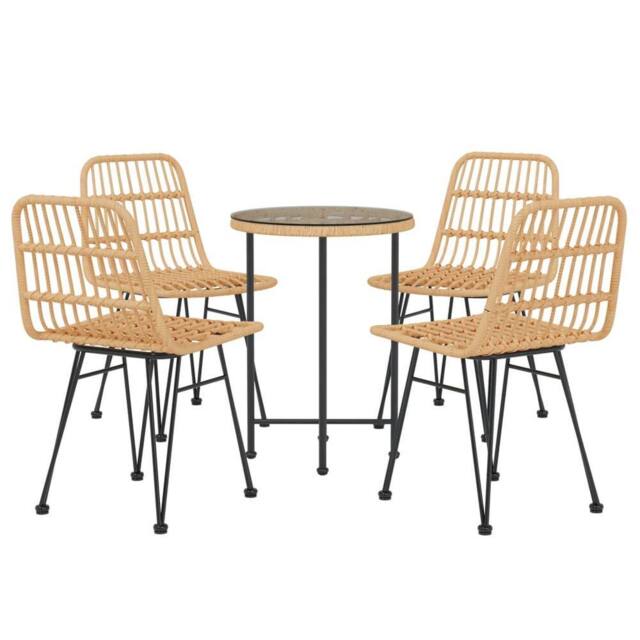 Berkfield Home Beautiful 5 Piece Garden Dining Set Poly Rattan in Light Brown - image 1