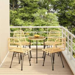 Berkfield Home Beautiful 5 Piece Garden Dining Set Poly Rattan in Light Brown - thumbnail 2