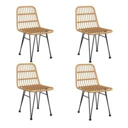 Berkfield Home Beautiful 5 Piece Garden Dining Set Poly Rattan in Light Brown - thumbnail 4