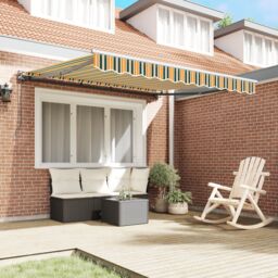 Berkfield Home Retractable Awning Manual Green & Yellow 300x250 cm Polyester - thumbnail 1