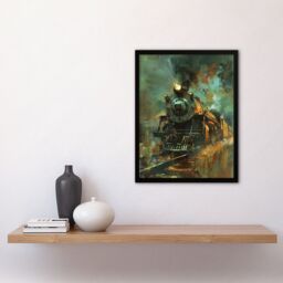 Artery8 Steam Train on Tracks Modern Painting Dark Framed Art Print in Blue - Size: A4 - thumbnail 4