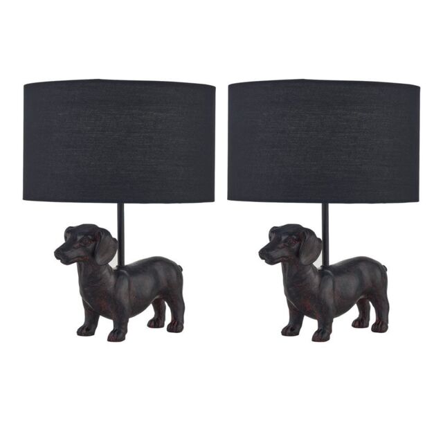 First Choice Lighting Set of 2 Ronnie - Dachshund Dog Lamps with Black Fabric Shades - image 1
