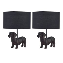 First Choice Lighting Set of 2 Ronnie - Dachshund Dog Lamps with Black Fabric Shades - thumbnail 1