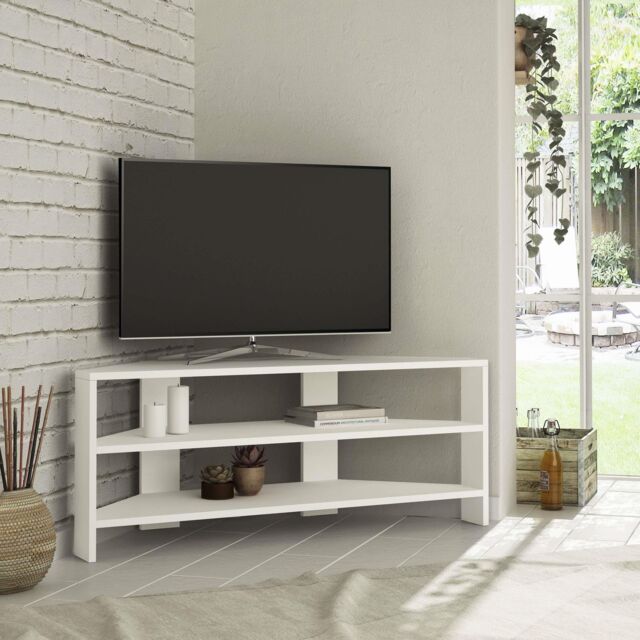 Decortie Thales' Corner TV Unit Modern Multimedia Centre 110cm in White - Size: 1 Pack - image 1