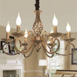 NIVOR Rustic French Country Vintage 6-Light Bronze Chandelier Metal Pendant