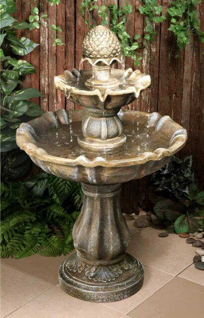 Primrose Antique Effect Water Feature Fountain Zuvan 2 Tier Outdoor 100cm in Stone