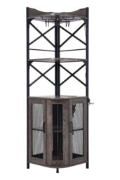 Living and Home 5-Tier Corner Bar Cabinet with Built-in Power Outlet and LED Lights in Grey - thumbnail 4