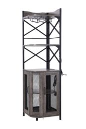 Living and Home 5-Tier Corner Bar Cabinet with Built-in Power Outlet and LED Lights in Grey - thumbnail 5