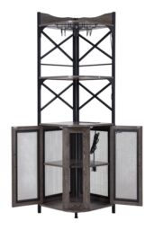 Living and Home 5-Tier Corner Bar Cabinet with Built-in Power Outlet and LED Lights in Grey - thumbnail 7