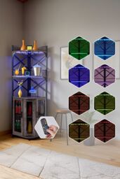 Living and Home 5-Tier Corner Bar Cabinet with Built-in Power Outlet and LED Lights in Grey - thumbnail 3