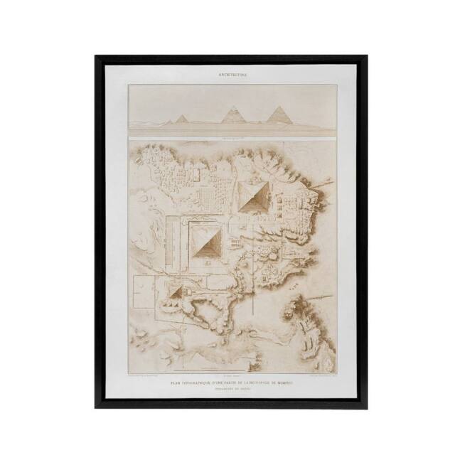 "Artery8 Pyramids of Giza French Topographic Map Avennes Framed Canvas Wall Art in Beige - Size: W24"" x H32""" - image 1