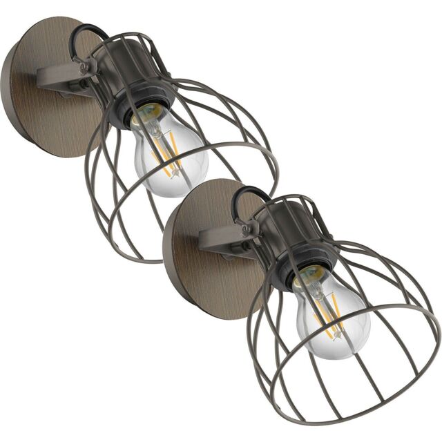 Loops 2 PACK Wall Light Colour Brown & Silver Silver Steel Open Cage Shade E27 1x40W in Metallics - image 1