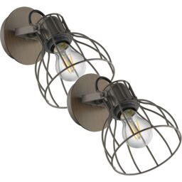 Loops 2 PACK Wall Light Colour Brown & Silver Silver Steel Open Cage Shade E27 1x40W in Metallics
