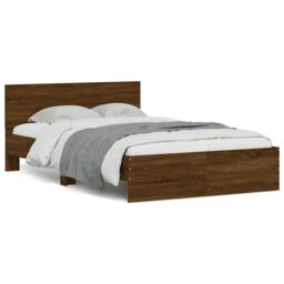 Berkfield Home Bed Frame with Headboard & LED Brown Oak 140x190 cm - thumbnail 1