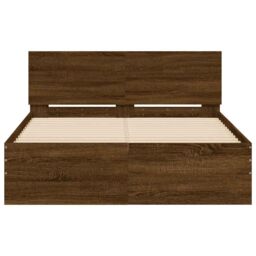 Berkfield Home Bed Frame with Headboard & LED Brown Oak 140x190 cm - thumbnail 7