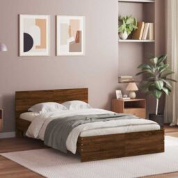 Berkfield Home Bed Frame with Headboard & LED Brown Oak 140x190 cm - thumbnail 4