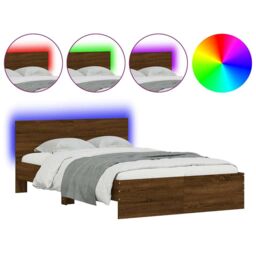 Berkfield Home Bed Frame with Headboard & LED Brown Oak 140x190 cm - thumbnail 2